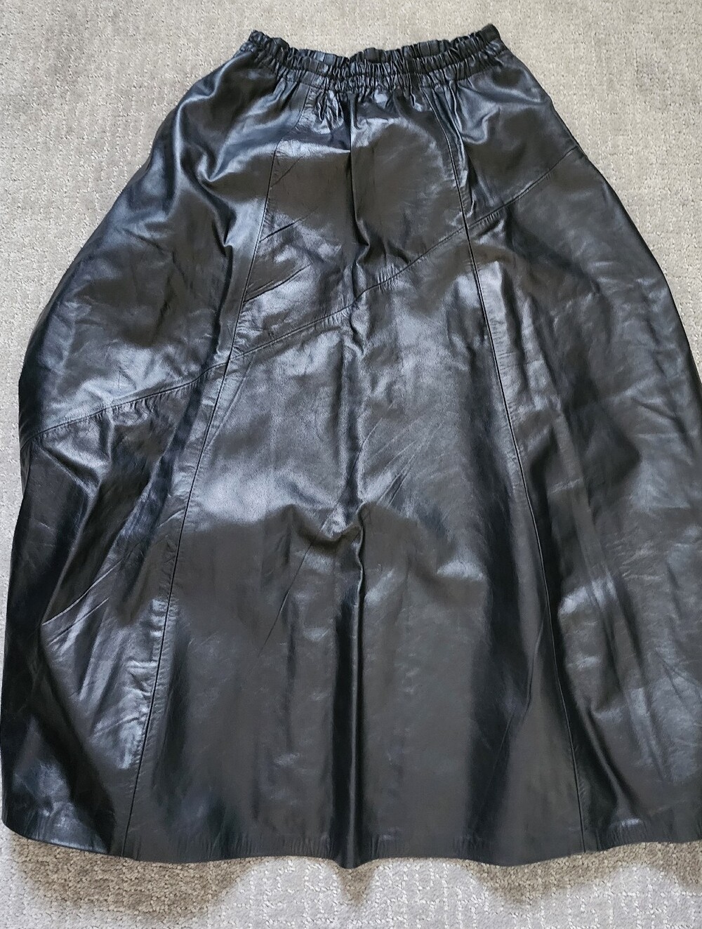Women's Black Faux Leather Maxi Skirt with Elastic Waist